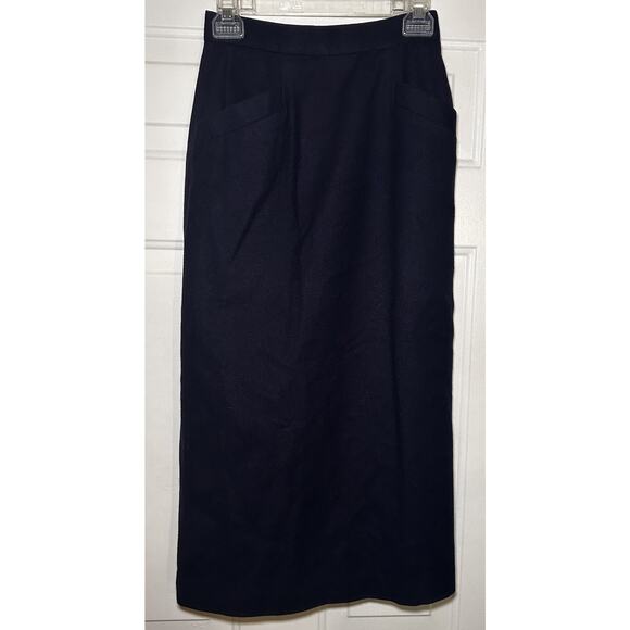 Vintage HaberdasHER Junior’s 8 Navy Dark Blue 100 % Wool Midi Skirt High Waist - Picture 1 of 7